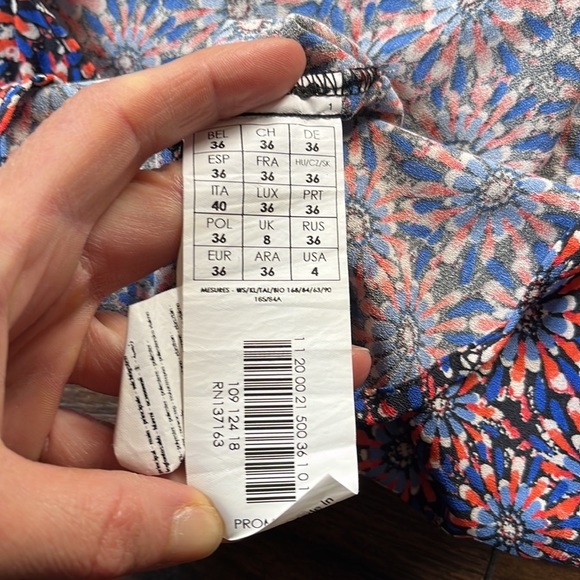 Promod Blue/Red Floral One Shoulder Ruffle Front Dress - Picture 7 of 11